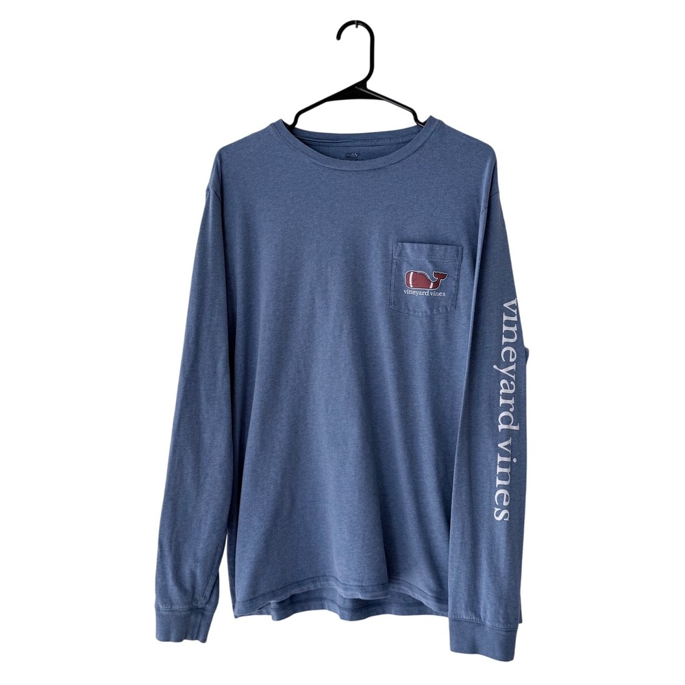 Vineyard Vines‎ Men's Blue Long Sleeve Football Whale Graphic T Shirt Size L
